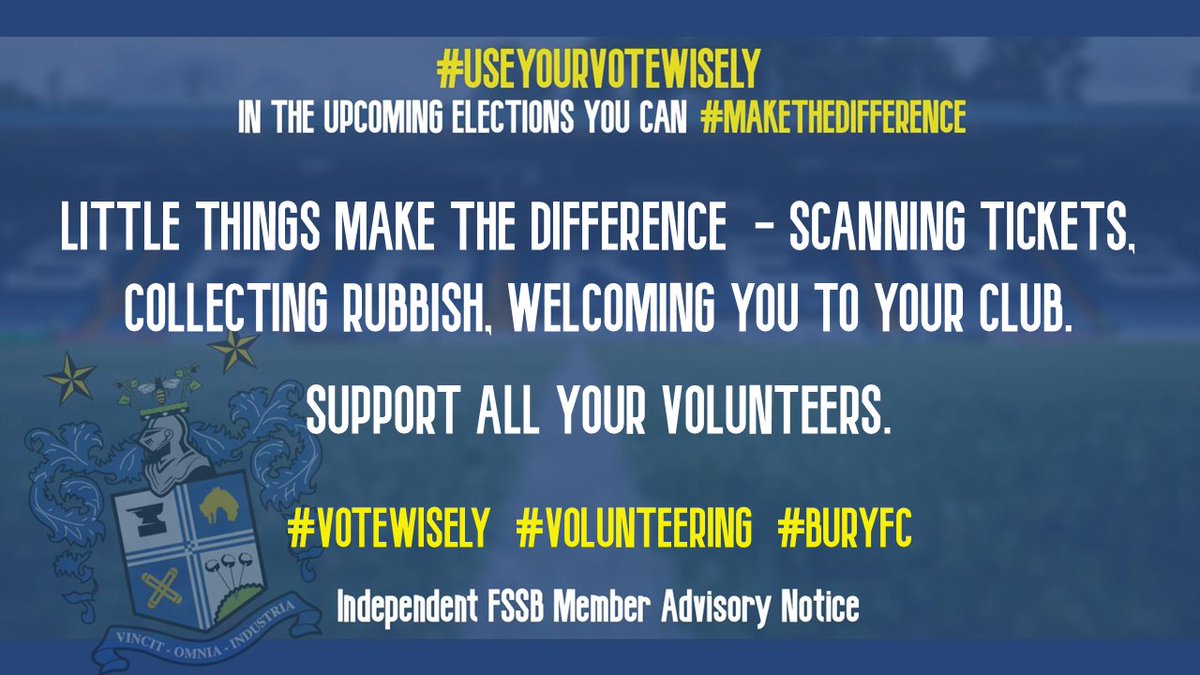 IndFSSB's tweet image. The volunteers at #BuryFC are so important to not just the big ticket items but its the small things that make all the difference. Looking after and supporting volunteers is an important element of running a club that has 7 days-a-week focus. In the upcoming elections remember to…