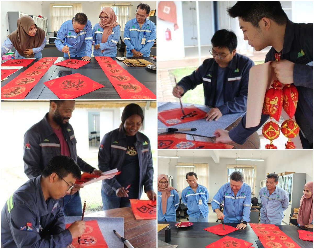 Jinchuan_Group's tweet photo. 🥰🖌In the spirit of #SpringFestival, Chinese and international employees gathered to enjoy the tradition of writing #springcouplets and Fu (Chinese: #福, meaning luck) characters both in #Indonesia and the #DRC. Chinese staff gracefully wielded brushes, while foreign colleagues eagerly joined in, itching to try their hand at #calligraphy.

🏮🌍The vibrant #culturalexchange created a joyful atmosphere where everyone shared the happiness of the festival, celebrating it across different backgrounds and cultures! #FestiveJinchuan #ChineseCulture #GlobalCelebration