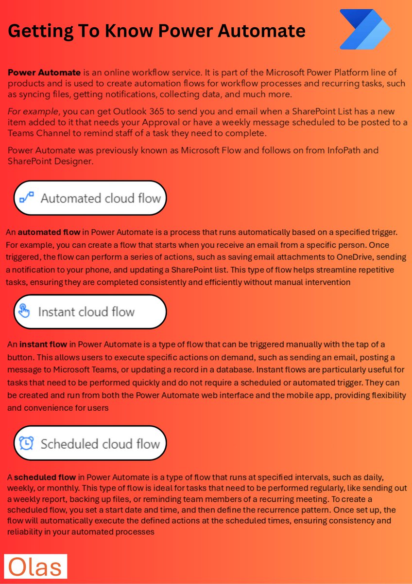OlasIT's tweet photo. Want to know more about Power Automate and the three different types of Flows?
Join us at Olas for an in-depth Power Automate course scheduled for February 14th!
Sign up now and take your automation skills to the next level
 https://t.co/qKlCXclaBk 
#powerautomate #Microsoft365 https://t.co/9hPVuxLSx1