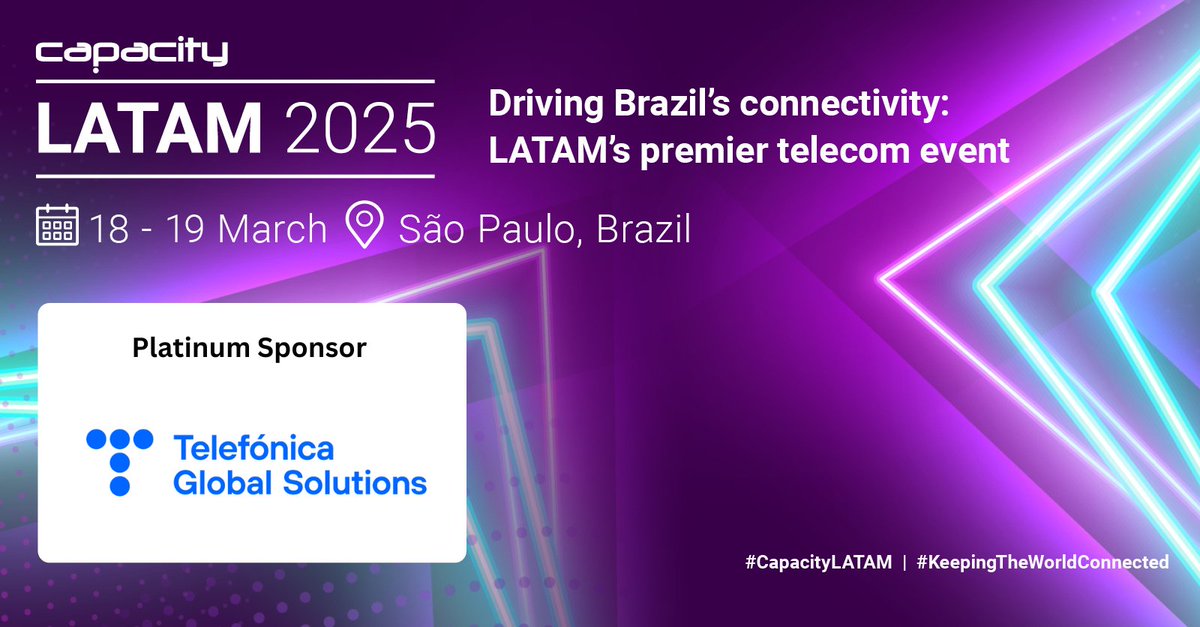 capacitymedia's tweet image. Exciting News! We are thrilled to announce Telefónica as the new Platinum Sponsor for #CapacityLATAM 2025!

Find out more here: spr.ly/6016xOADq

#KeepingTheWorldConnected #telecomevent #telecomsevent #techevent #techoraco #CapacityMedia