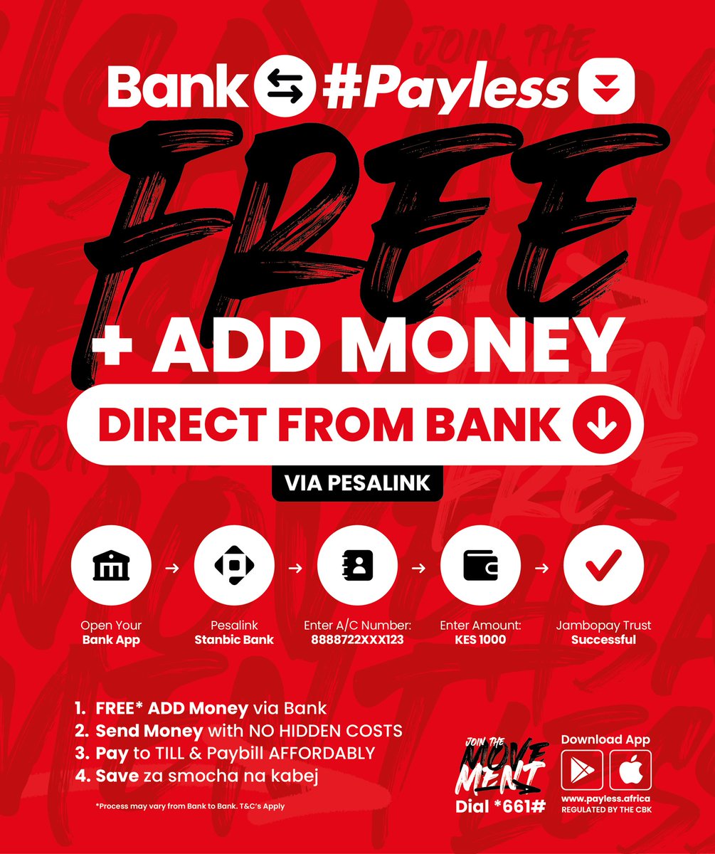 SilasKiplangat1's tweet photo. #Bank2Payless allows you to add money for free via bank for free to payless, you can send Money, pay to till and paybill affordably and save you Money, try it Today #Bank2Payless
@Payless_Africa https://t.co/IRn4nucM6g