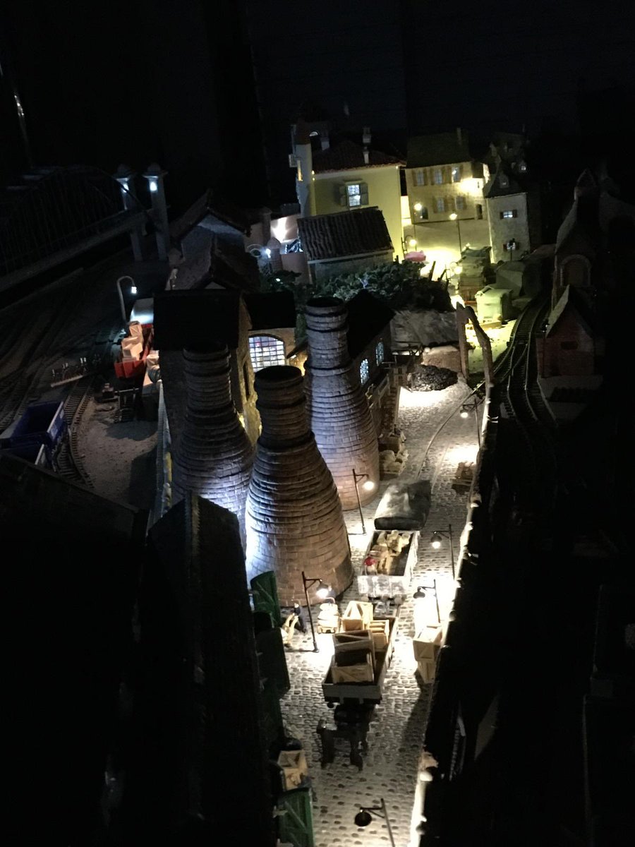 rebeccajmck's tweet photo. @PotteryThrow my dad created (by hand) a mini pottery factory for his model train creation. He loves the show!#PotteryThrowdown https://t.co/Zmxbdwbnhu