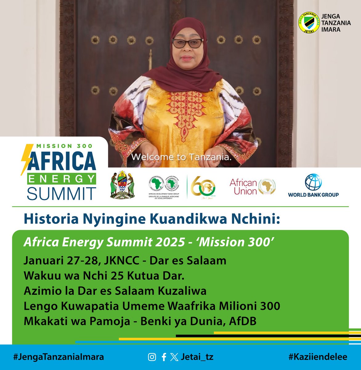 jetai_tz's tweet photo. Historia mpya kuandikwa nchini:
Africa Energy ⚡ Summit 2025

Mission 300 inaleta suluhisho endelevu kwa nishati. #AfricaEnergySummit2025 #Mission300 #CleanEnergyForAfrica https://t.co/vNbwt8WovD