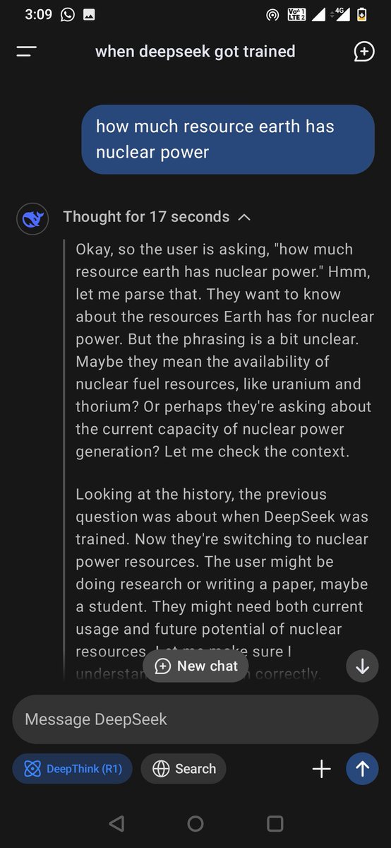 This is just crazy. 🤯😵‍💫🌀 The only thing that made a difference between one's replies and others' in ChatGPT was how you asked the prompt! (They said the prompt was the only skill needed.) 
DeepSeek cracked that via DeepThink.😂(within a year!!) Masterpiece.
