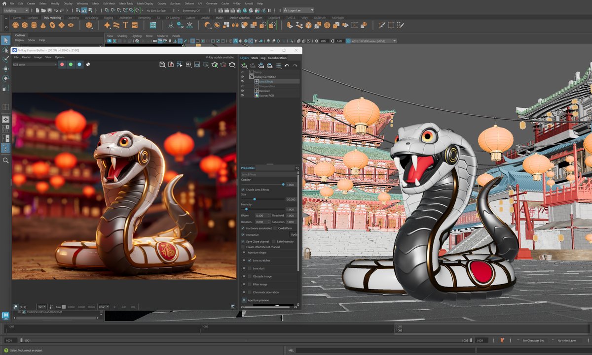 Happy Snake Year. 

This time, I tried a stylized mix of a snake and mecha.
Model in maya and zbrush, render in vray

This is not AI, is pure 3D modeling. 

#3dart  #CGI