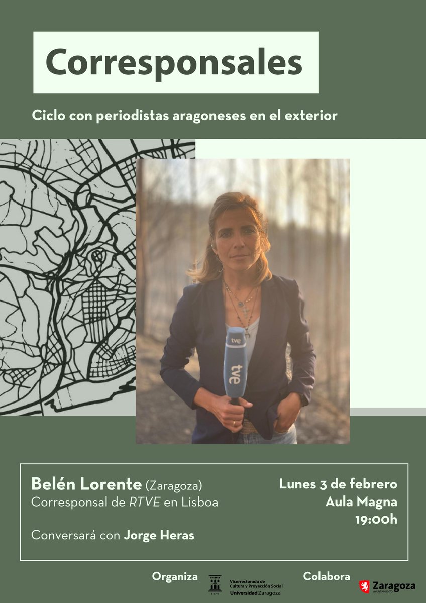 📣✈️ El próximo lunes 5 de febrero nos acompañará Belén Lorente corresponsal de <a href="/rtve/">RTVE</a>  en Lisboa, que conversará con Jorge Heras, periodista de @elperiodicodearagon.

La actividad tendrá lugar a las 19:00h en el Aula Magna.

¡Os esperamos!

#CulturaUnizar #ParaninfoUnizar