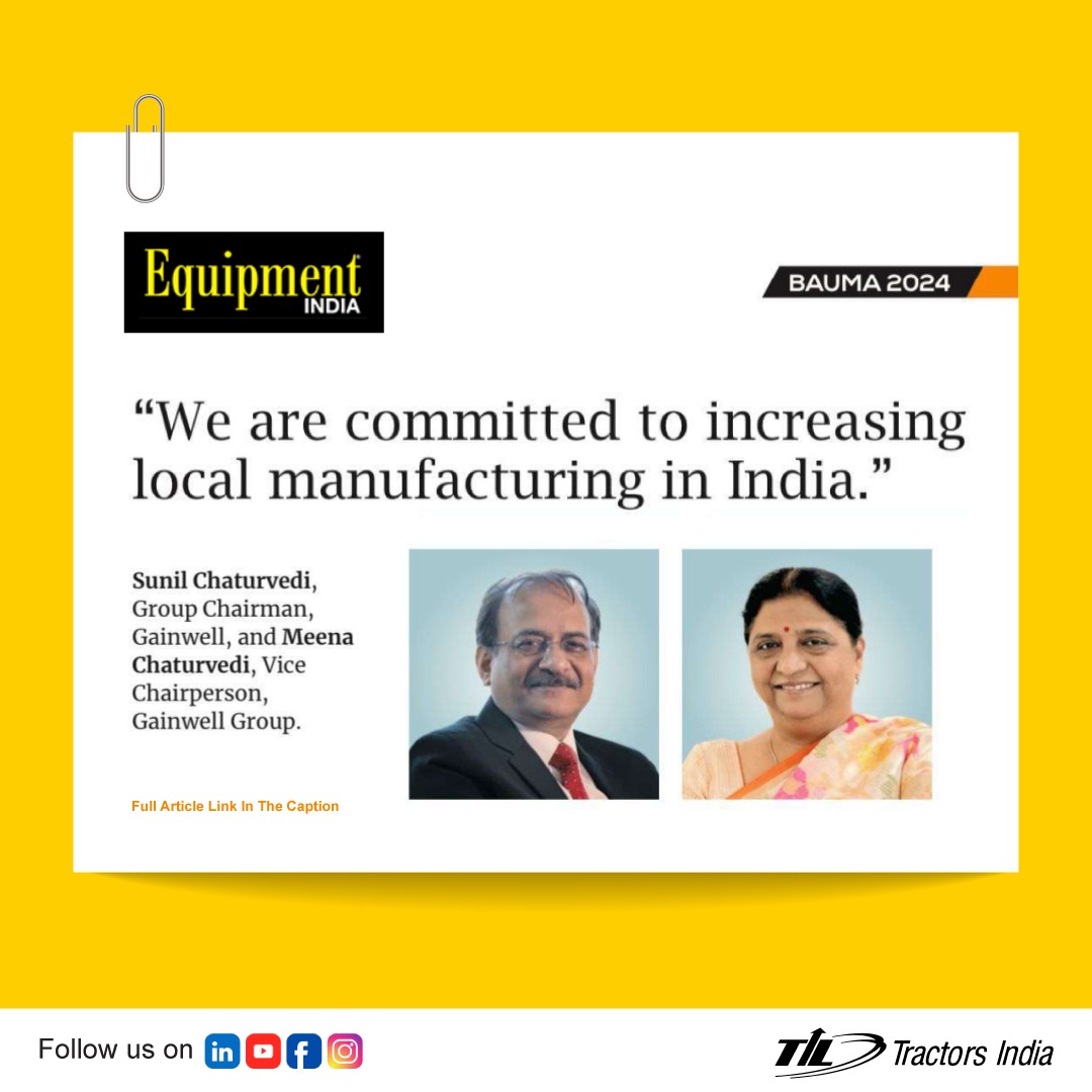 TIL_Limited's tweet photo. Gainwell Group's Chairman, Mr. Sunil Chaturvedi, &amp; Vice Chairperson, Ms. Meena Chaturvedi, share insights on price sensitivity, trends in construction equipment, &amp; local manufacturing at Bauma CONEXPO India 2024. 

Read more: https://t.co/f3scta54aU https://t.co/Ck3mxIoBxr