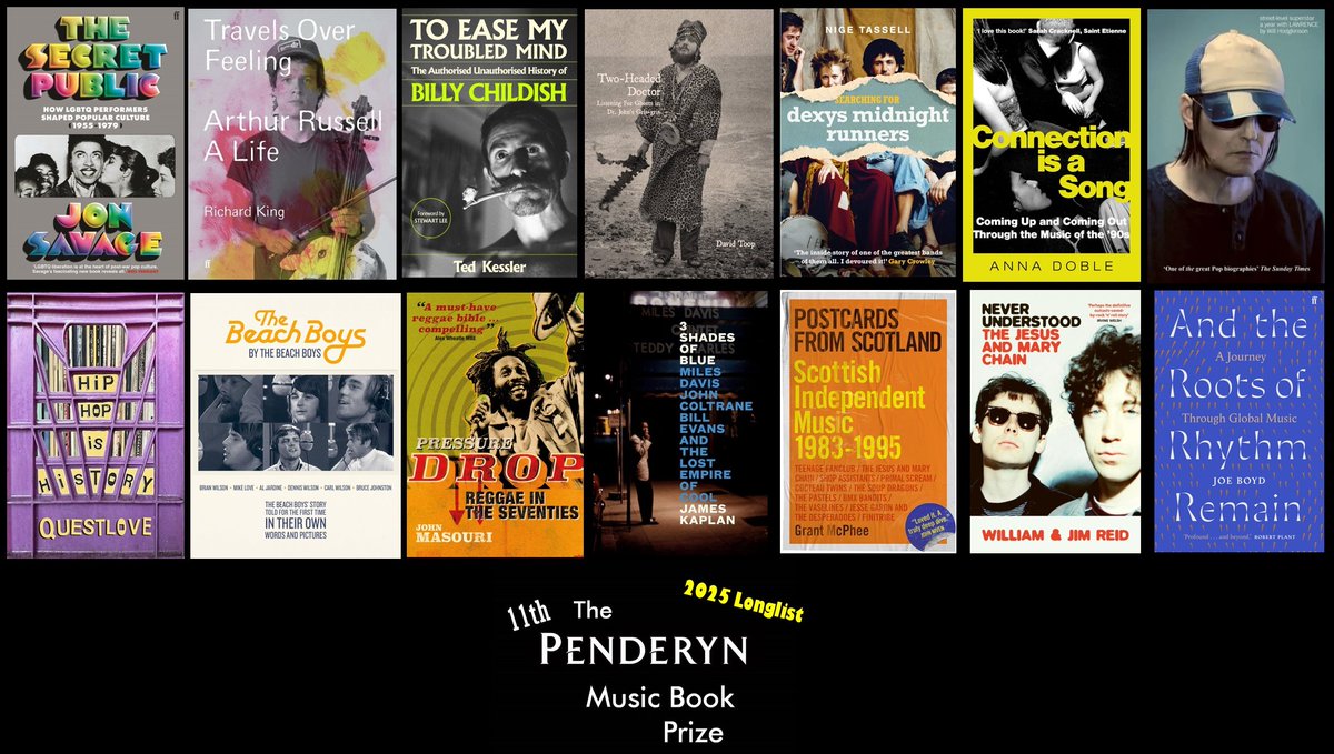 The 14 longlisted books for the 11th Penderyn Music Book Prize 2025. The winner will be announced at the <a href="/LaugharneWknd/">LaugharneWeekend2024</a> on the 30th March 2025. <a href="/e17RnR_books/">Rock'n'Rollbookclub 📚</a> <a href="/FaberBooks/">Faber Books</a> <a href="/WhiteRabbitBks/">White Rabbit Books</a> <a href="/OmnibusPress/">Omnibus Press</a> <a href="/nineeightbooks/">Nine Eight Books 2020-2024</a> <a href="/strangepress/">Strange Attractor</a> <a href="/penguinpress/">penguinpress</a> More here: penderynprize.com