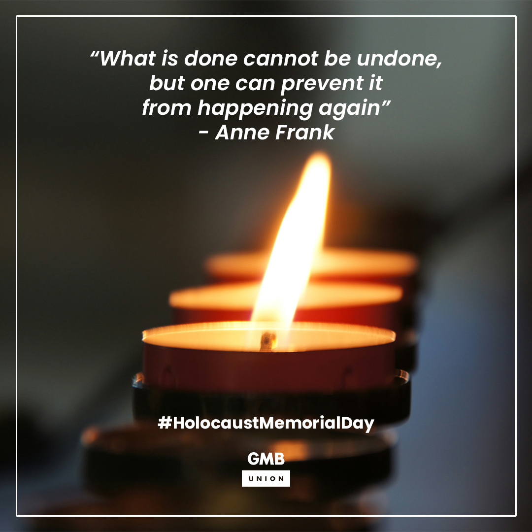 GMB_union's tweet photo. Eighty years ago today Auschwitz concentration camp was liberated. 

This Holocaust Memorial Day we must remember the importance of standing against prejudice and hate. 

#HolocaustMemorialDay https://t.co/sJ1UfY3VHw