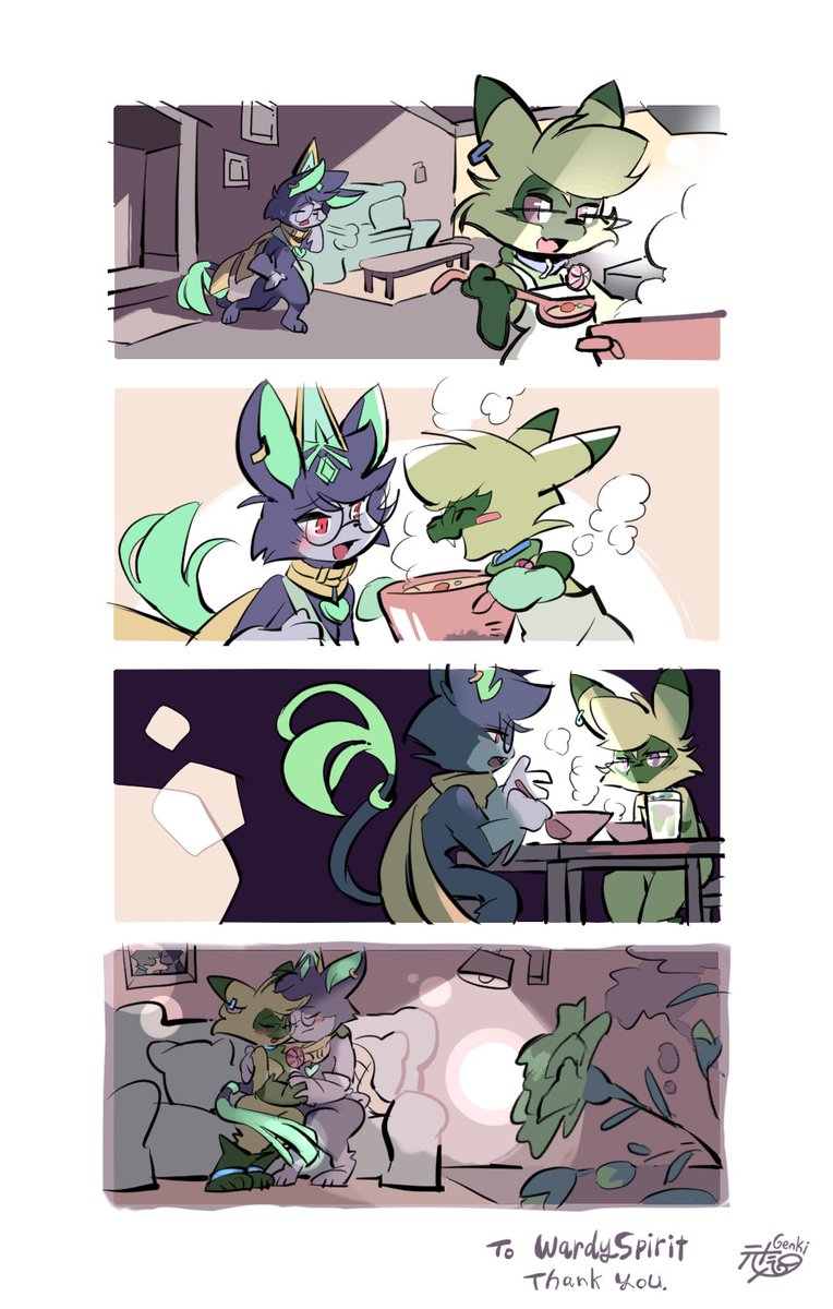 Thank you for the commission🐱🐱
オスのネコカップルの漫画。送っていただいたシナリオを読んだだけで優しい気持ちになりました。ケモノ描かせてもらえて嬉しいです!
依頼募集再開は3月以降予定です。
#skeb #furryart #floragato