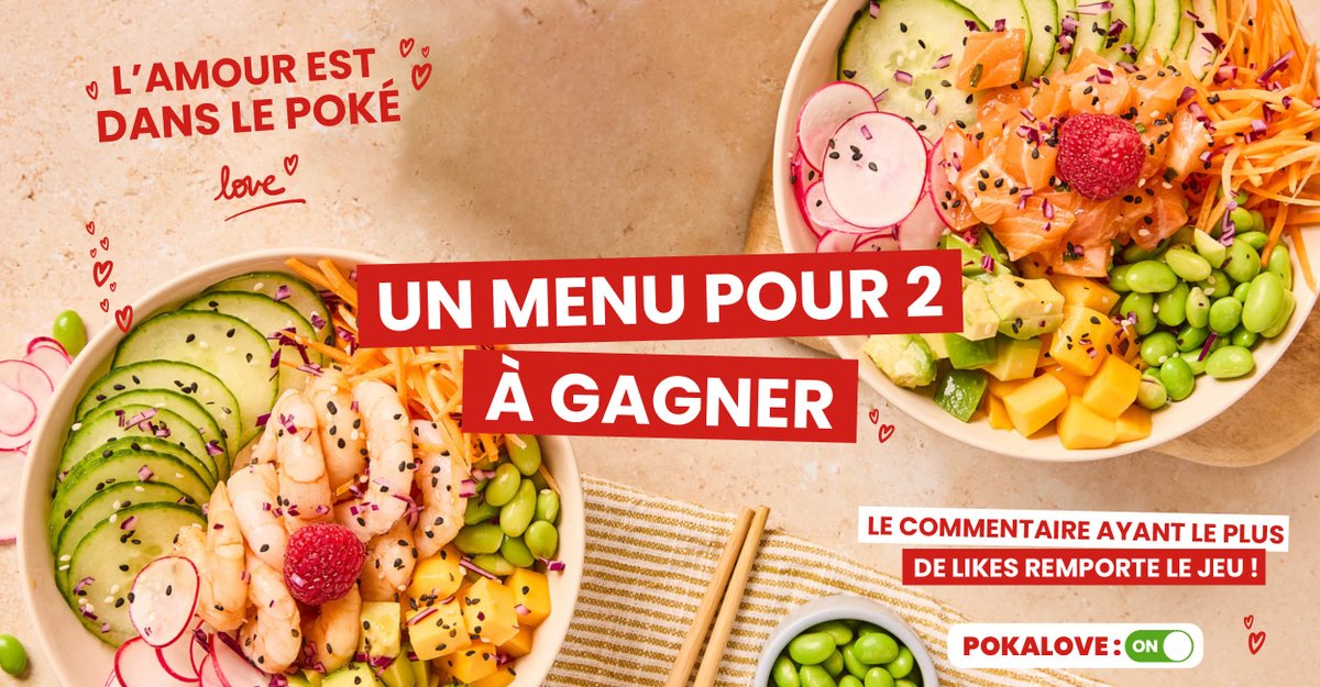 JEU CONCOURS POKAWA SPÉCIAL SAINT VALENTIN💘
JUSTE AUJOURD’HUI on vous fait gagner un menu pour toi et ton Roméo ou ta Juliette ! 🫶
​Pour cela il faut:​
💌 like le post​
💌 s’abonner à @pokawaworld​
💌 repost en story en nous mentionnant​
​
🌈 Le tirage au sort aura lieu CE SOIR