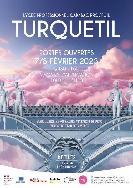Les portes ouvertes du lycée Turquetil, c’est pour bientôt ! N’hésitez pas à venir nous voir pour découvrir nos formations et productions !! #JPO2025 🤩
- Formations mode
- Formations de la vente et du commerce