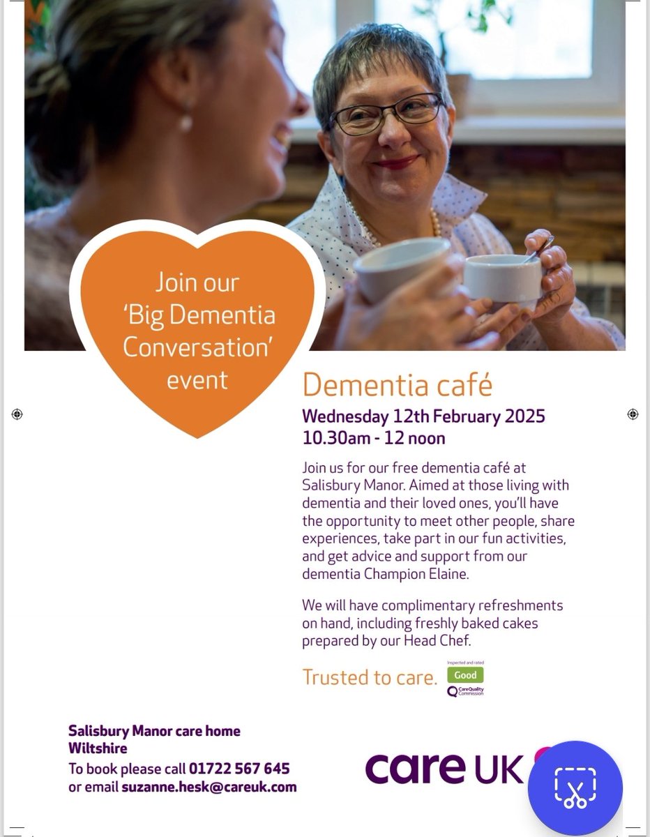 New Dementia cafe starting on 12 February in #Salisbury. @AgeUKWiltshire <a href="/AlzheimersSupp/">Alzheimer's Support</a> <a href="/AWPNHS/">AWP Mental Health</a> <a href="/HarnhamNetwork/">Harnham Community Network</a> <a href="/HISCSR/">Home Instead Salisbury & Romsey</a> <a href="/SalisburyNHS/">Salisbury Hospital</a> <a href="/wiltscouncil/">Wiltshire Council #WiltshireTogether</a>