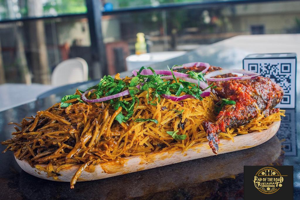 EOTRRestaurant's tweet photo. Because ordinary meals just won't cut it this week. 🫠

Treat yourself to End Of The Road's Special Abacha platter today! ✨️

(Better than how Mama made it 🤫)
.
.
.
For reservations &amp; inquiries, call: 09169410471
📍Chevron drive by Northern foreshore estate, 14 Mabin terrace. https://t.co/4ceOgl7hYr