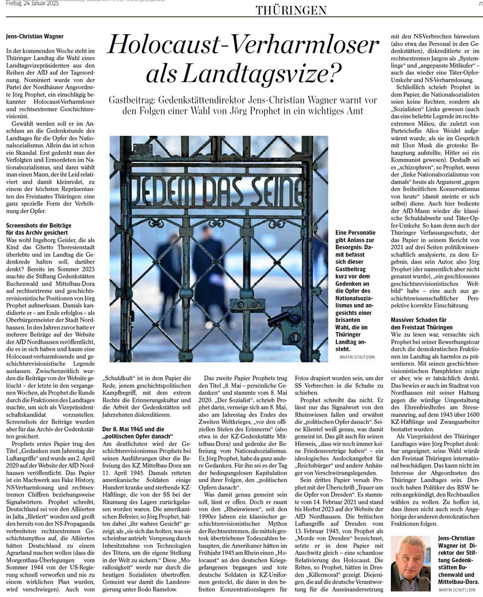 Warum die Wahl von Jörg #Prophet zum Vizepräsidenten des <a href="/ThuerLandtag/">Thüringer Landtag</a> ein schwerer Schaden für die Demokratie in #Thüringen wäre, habe ich für die TLZ zusammengefasst.