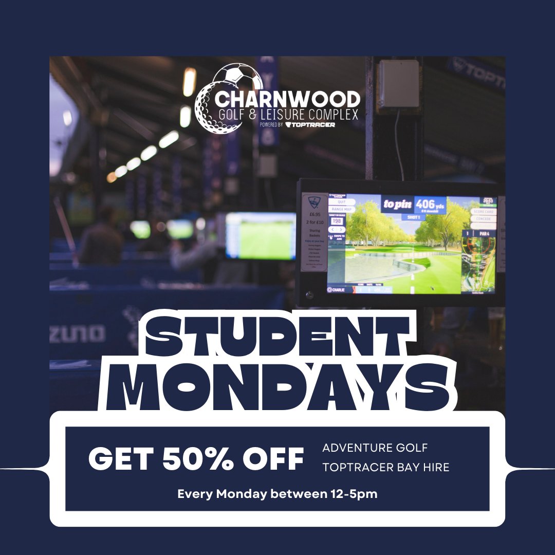 CharnwoodRange's tweet image. Kick Off Your Week with Student Mondays!

Students can enjoy 50% off at Charnwood Golf &amp;amp; Leisure Complex on Toptracer Golf Bays and indoor Adventure Golf

📅 Every Monday | ⏰ 12pm - 5pm

#StudentDeals #ToptracerGolf #AdventureGolf #LoughboroughUni #StudentLife