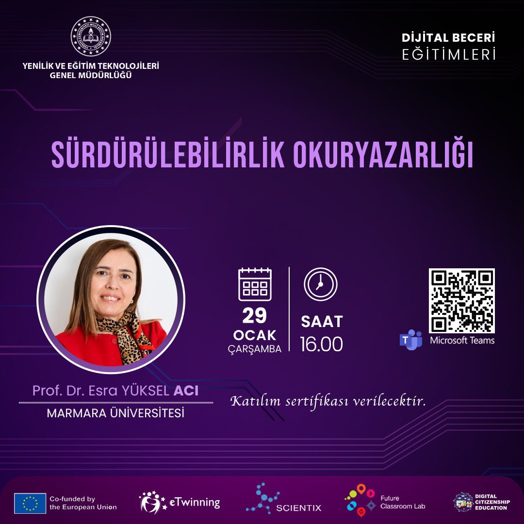 📢 “Dijital Beceri Eğitimleri” Kapsamında Çevrim İçi Eğitimlerimiz ve Atölyelerimiz Devam Ediyor” 

🔗 Bağlantı: meb.ai/Wrj730  

✅ Toplantı Kimliği: 379 835 970 898 

✅ Geçiş Kodu: 7CS7Tx96