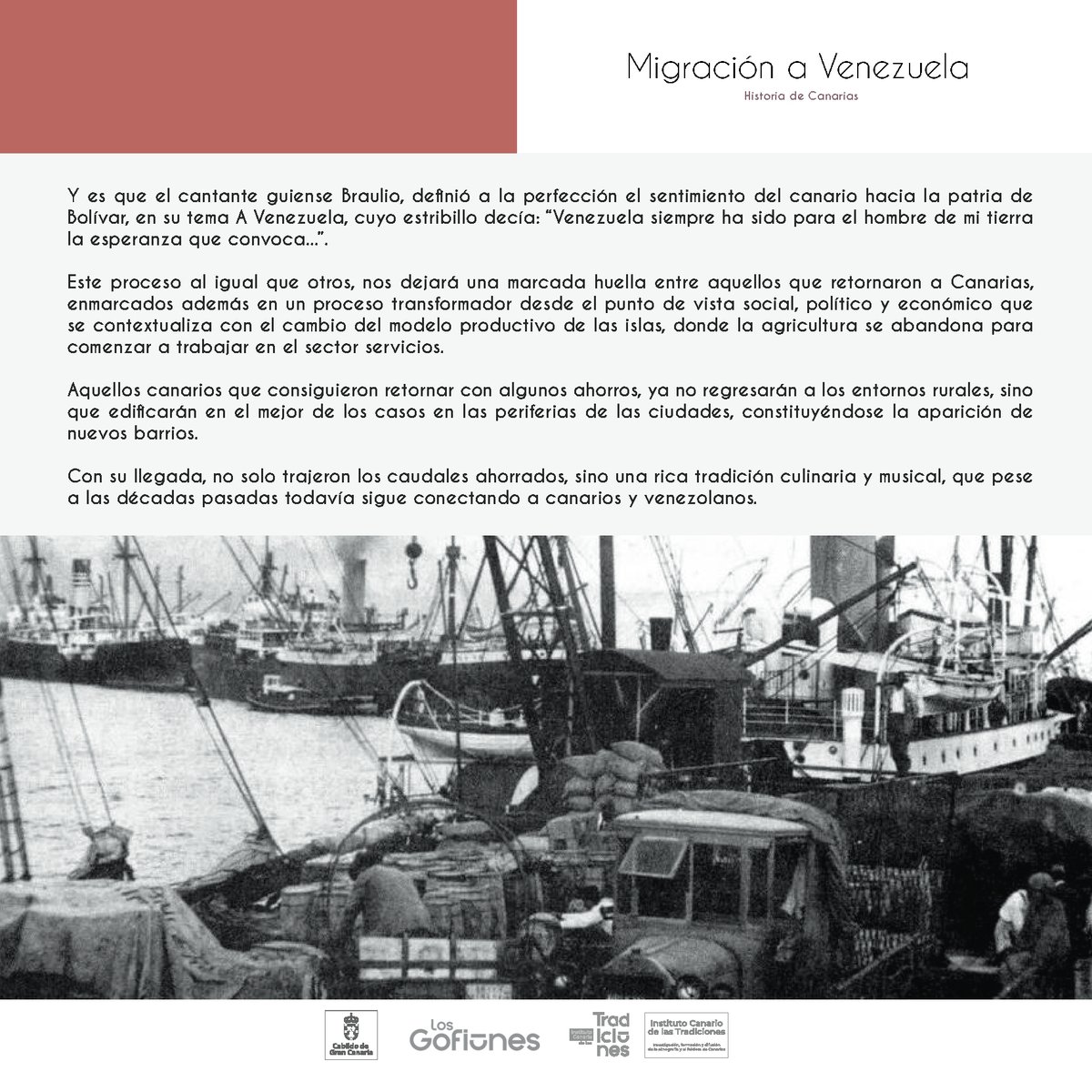 insctradiciones's tweet photo. La historia de Canarias en la historia de los procesos migratorios. Hoy te queremos hablar del último de ellos, la migración hacia Venezuela.
#ictradiciones #migración #canarios #venezuela #Hispanoamérica #islascanarias #procesosmigratorios @LosGofiones  @GranCanariaCab https://t.co/OmbSugyGs2