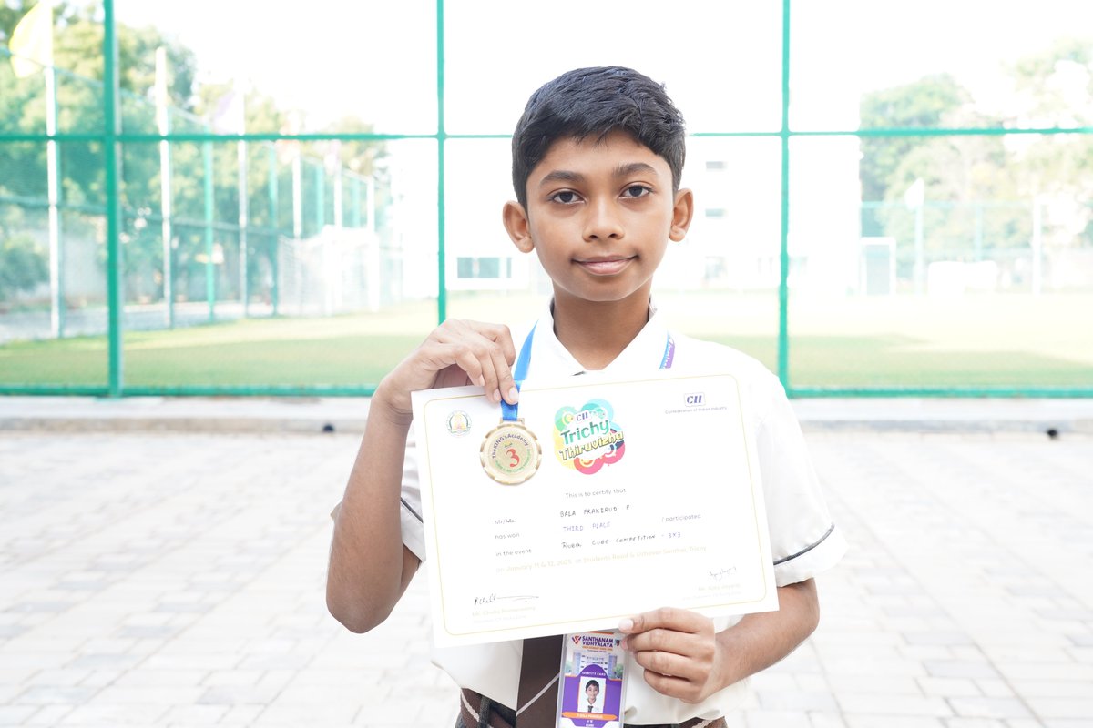 CONTACTSV1's tweet photo. We are happy to share that our student Mr. P. Bala Prakirud participated in the Rubik's cube competition organized by CII Trichi Thiruvizha and won 3rd prize by solving a 3*3 Rubik's cube.
We congratulate him for his success.
#trichi #thiruvizha #RubiksCube #competitions https://t.co/cXlqPYMxmg