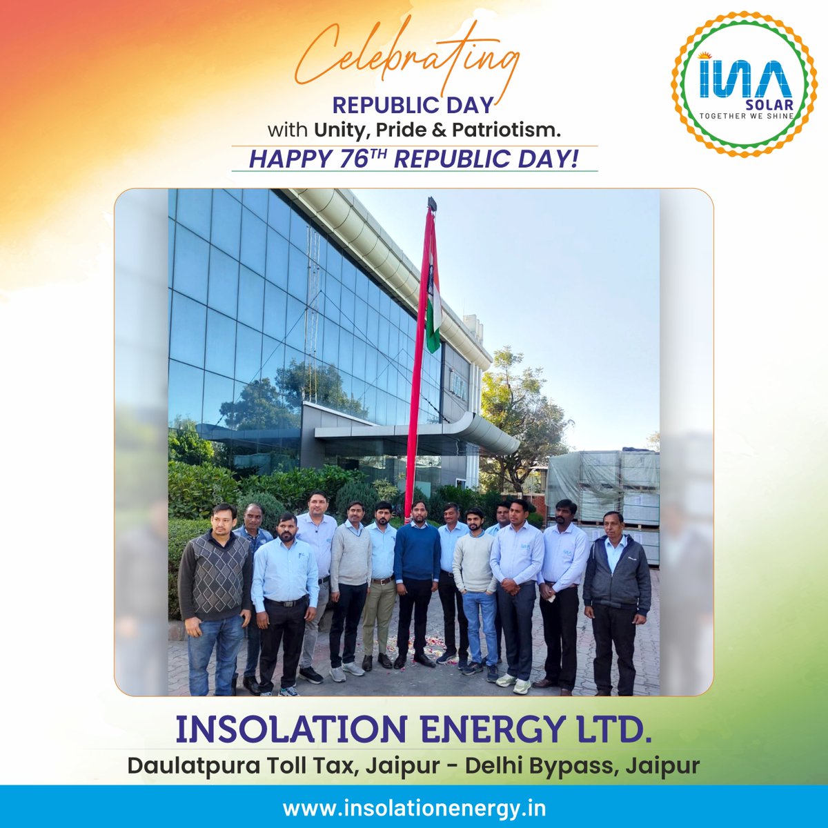 insolationenrgy's tweet photo. On this Republic Day, INA Solar celebrated the spirit of Unity and Pride with flag hoisting ceremonies at Daulatpura, Jatawali, and Sawarda, Jaipur, Rajasthan.
Together, we salute the nation
#RepublicDay2025 #INASolar #PrideAndProgress #unityindiversity #NationsPride #SolarEnergy https://t.co/X7t7WUHrU5