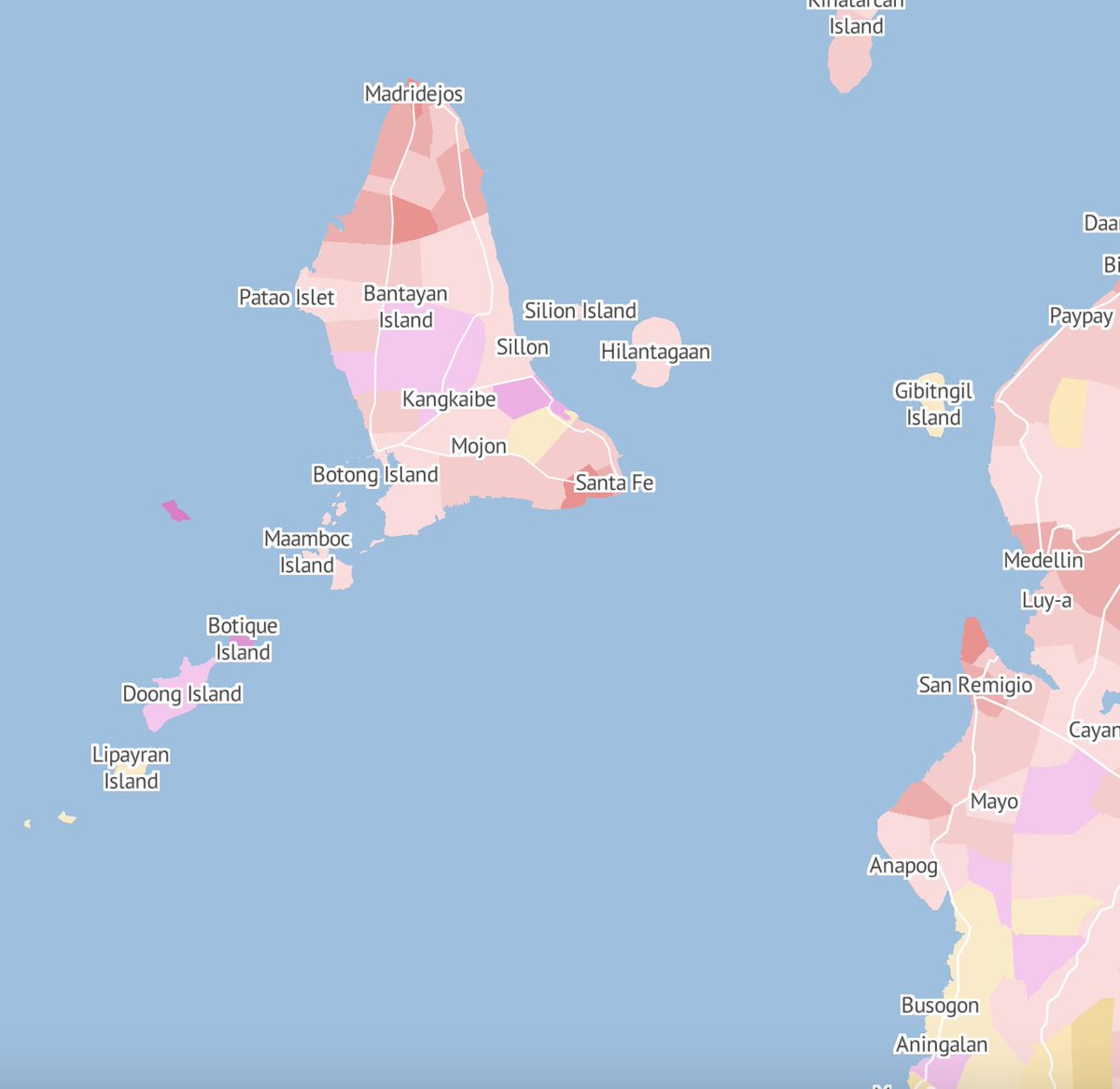 bnstim's tweet photo. Where did Leni win in Cebu? π΄
There are three main clusters of Robredo-won barangays, around Dumanjug, around Tuburan, in Bogo City and Bantayan.
π https://t.co/qnpYLtjjoF
#MaptheNation https://t.co/PpCxIMzC22