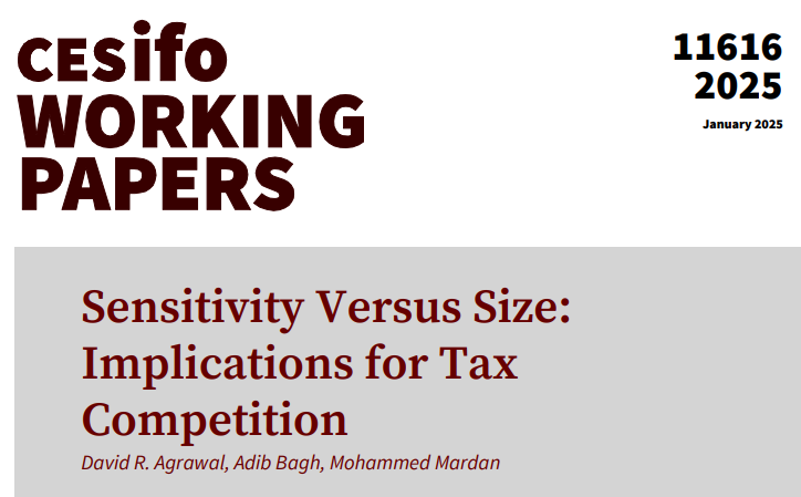 CESifo (@cesifonetwork) on Twitter photo New Paper Alert❗️"Sensitivity Versus Size: Implications for Tax Competition" by <a href="/DavidRAgrawal/">David R. Agrawal</a> , Adib Bagh, Mohammed Mardan
Find out more about Tax Competition in the latest CESifo Working Paper! 🔗cesifo.org/en/publication……
📚cesifo.org/en/publication… New Paper Alert❗️"Sensitivity Versus Size: Implications for Tax Competition" by <a href="/DavidRAgrawal/">David R. Agrawal</a> , Adib Bagh, Mohammed Mardan
Find out more about Tax Competition in the latest CESifo Working Paper! 🔗cesifo.org/en/publication……
📚cesifo.org/en/publication…