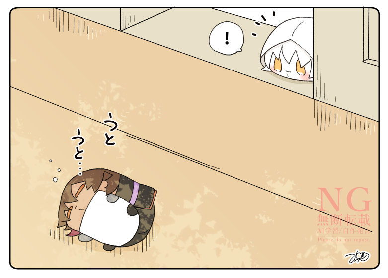 とある本丸のひと休み936「おねむ・伊達もちの本丸」
#とある本丸のひと休み 

日差しが暖かい縁側でうとうとしているもちからくんの無防備な姿を発見してしまったもちつるくん…!
このままそっとしておいてあげるみたいです☺️🌸 