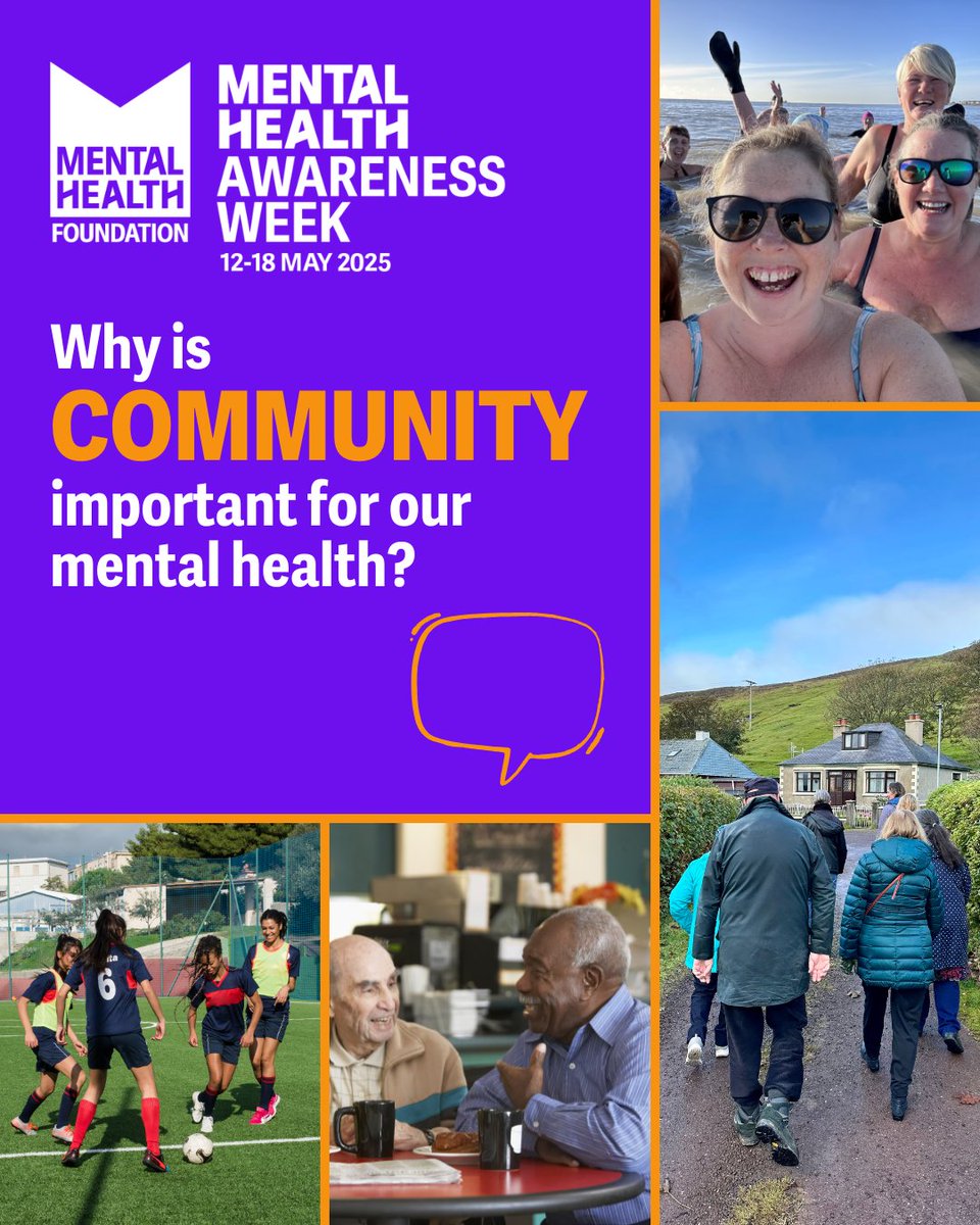 Being part of a safe, positive community is important for our mental health and wellbeing. 💜

That's why for #MentalHealthAwarenessWeek (12-18 May) we'll be celebrating the power and importance of community. Find out more: bit.ly/3PQ6PDG