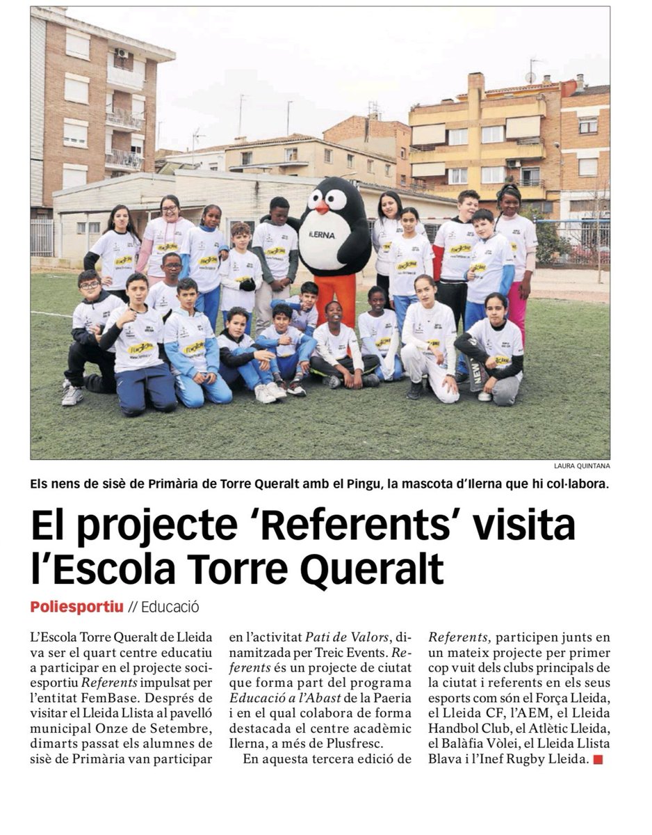 Gràcies <a href="/SEGREcom/">SEGRE</a> per donar suport al projecte 'Referents' que promou <a href="/fembaselleida/">Fem Base</a> amb <a href="/ILERNAfp/">ILERNA FORMACIÓ</a> a les escoles i centres educatius de #Lleida 🐧
