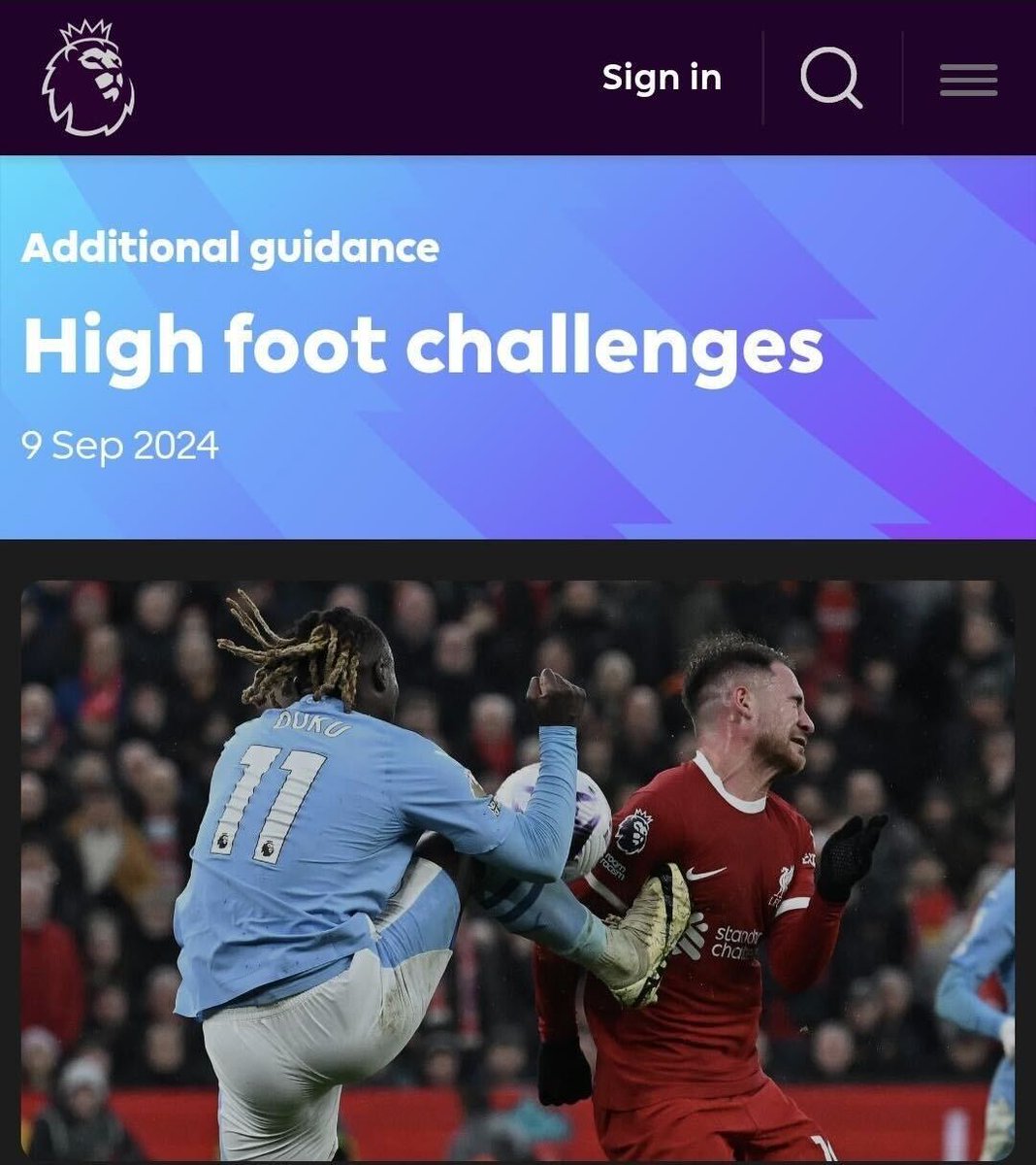 The official Premier league website using this Doku challenge on Mac Allister as an example of a high foot when it wasn't even given as a foul in the game 🤯

Absolute shambles 😂😂😂😂😂
