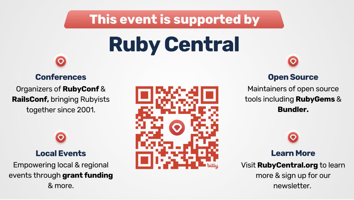 rubybanitsa's tweet image. Our event today is sponsored by @rubycentralorg, in collaboration with @fastly. Thank you for supporting local communities! 🙌
