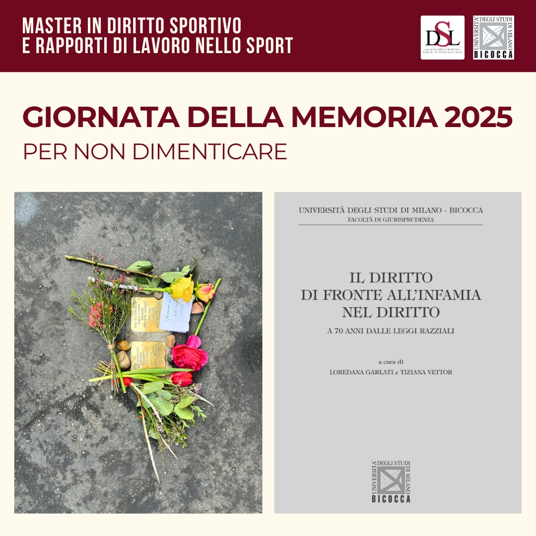 Master Diritto Sport (@masterdsl) on Twitter photo Per non dimenticare. Il Master celebra il 27 gennaio, Giornata della Memoria 2025.
.
<a href="/TizianaVettor/">Tiziana Vettor</a>
<a href="/unimib/">Università degli Studi di Milano-Bicocca</a>
.
#giornatadellamemoria #pernondimenticare #27gennaio Per non dimenticare. Il Master celebra il 27 gennaio, Giornata della Memoria 2025.
.
<a href="/TizianaVettor/">Tiziana Vettor</a>
<a href="/unimib/">Università degli Studi di Milano-Bicocca</a>
.
#giornatadellamemoria #pernondimenticare #27gennaio