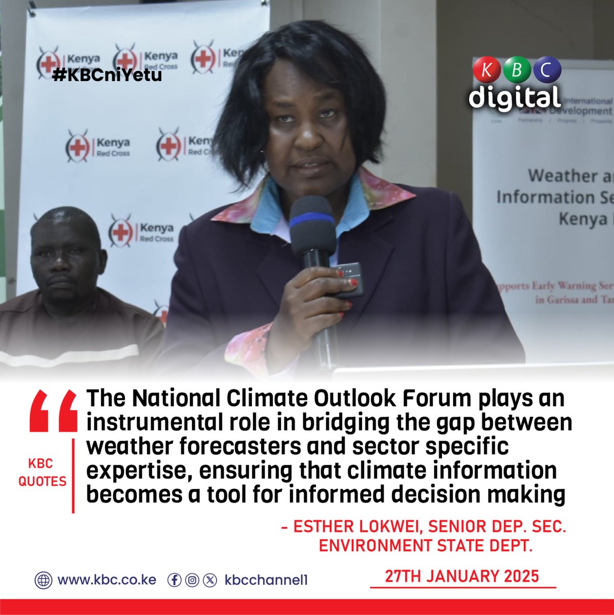 KBCChannel1's tweet photo. “The National Climate Outlook Forum plays an instrumental role in bridging the gap between weather forecasters and sector specific expertise, ensuring that climate information becomes a tool for informed decision making,”
-Esther Lokwei
#KBCniYetu^EM https://t.co/oaXelGOYMs