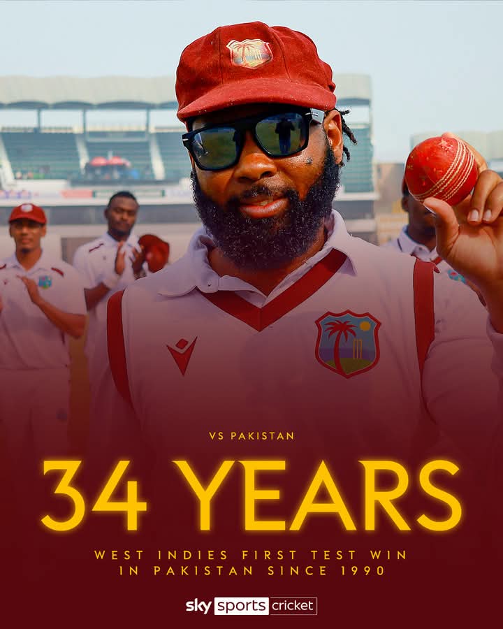mainabdulnafi92's tweet photo. West Indies claimed a first Test win in Pakistan since 1990 and levelled the series 1-1 as Jomel Warrican’s match figures of 9-70 sealed a 120-run win in Multan 🏖️🙌
#pakVsWI
#2ndtest #serieslevel https://t.co/yKgS59H1zD