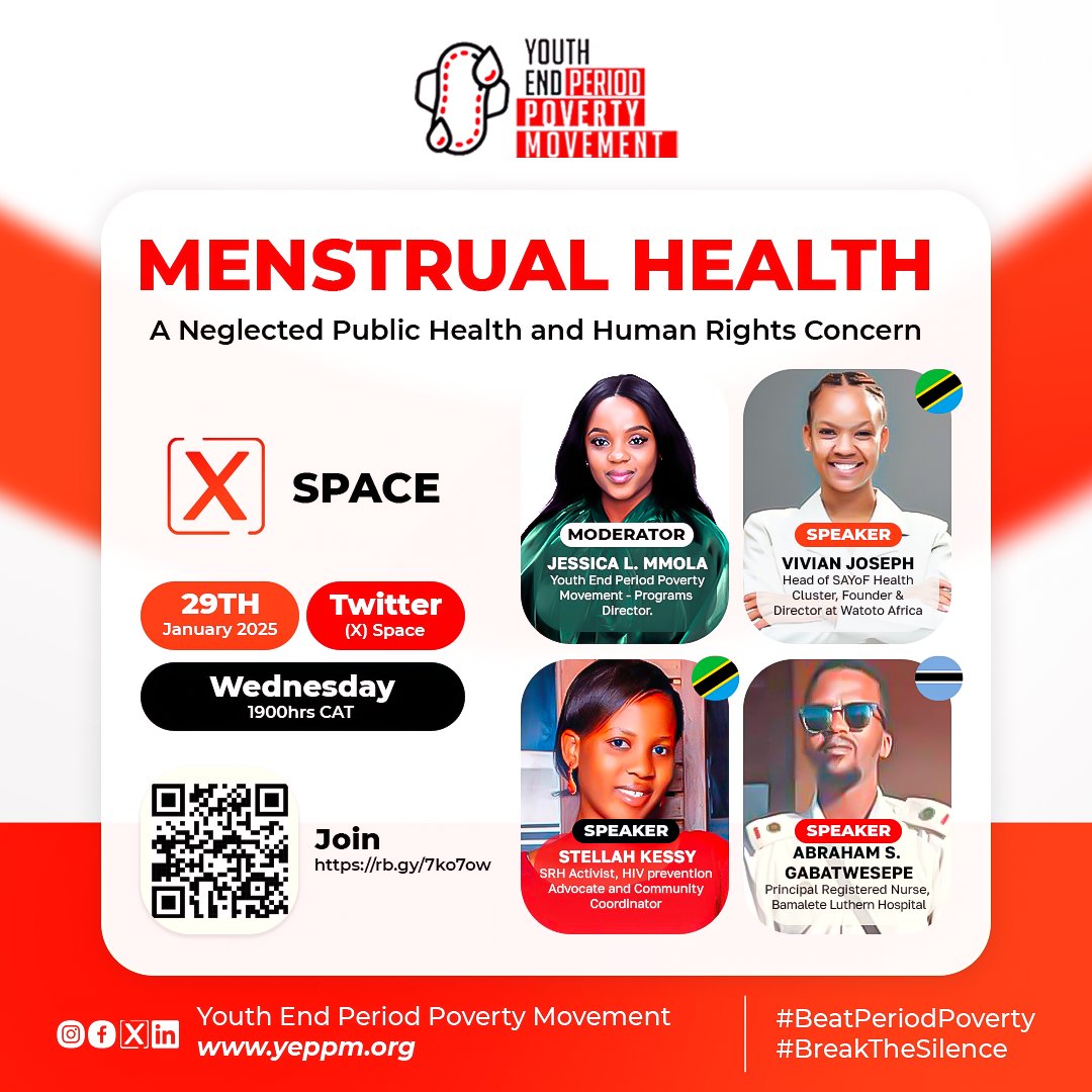 📢📢We're excited to host experts🤝 in the field of #menstrualhealth!! Join our discussion to learn more about the disparities in #menstrualhealth, explore the public health implementations &amp; advocate for human rights
🗒29 Jan | 1900hrs CAT
❎Space Link🔗: x.com/i/spaces/1yoKM…