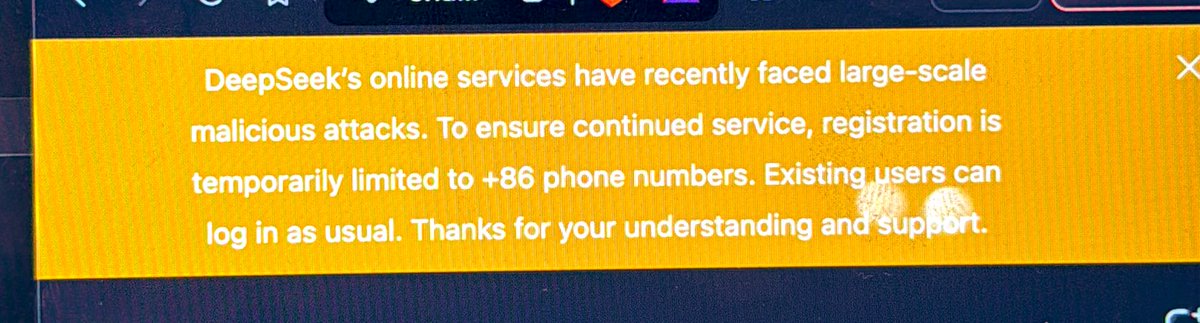 Deepseek temp restricts access to Chinese phone numbers just how WeChat does. The #ai war is on! It’s gonna be interesting 2025! #DeepSeek
