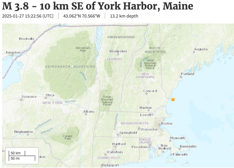 Earthquake on the seacoast today - it shook our offices in Durham!
Do you see where the star is? 😳