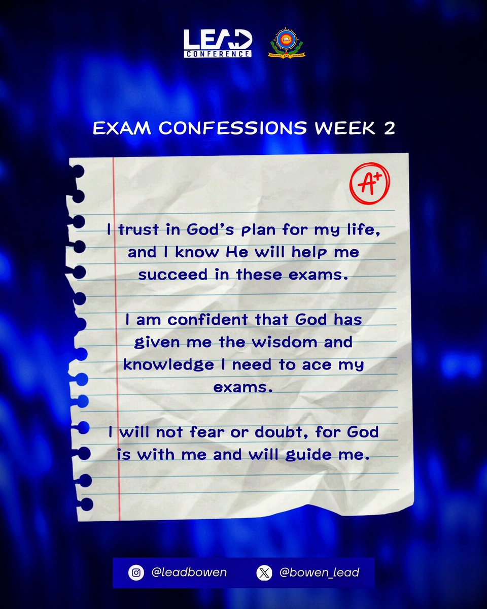 bowen_lead's tweet image. As you continue your exams this week, don’t forget to breathe, stay hydrated, and believe in yourself!👏
You've prepared well, now trust the process.
All the best!❤️
#ExamSeason #StayCalm #YouGotThis