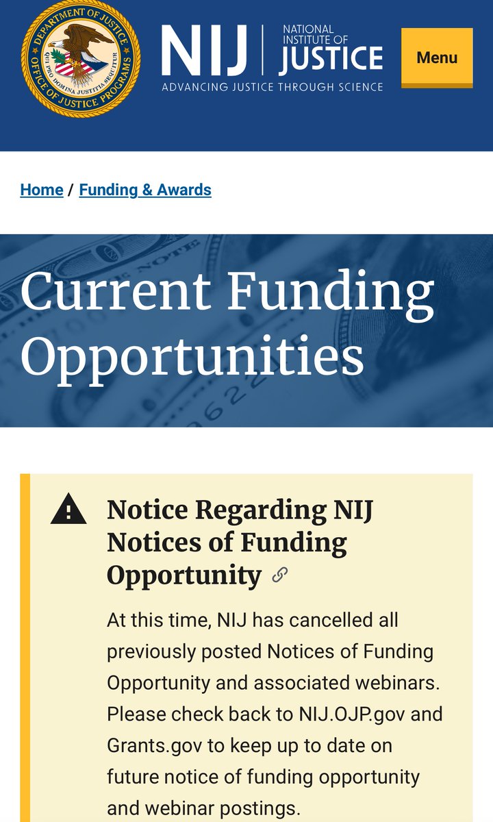 NIJ (and OJJDP) have canceled all previously posted NFOs.