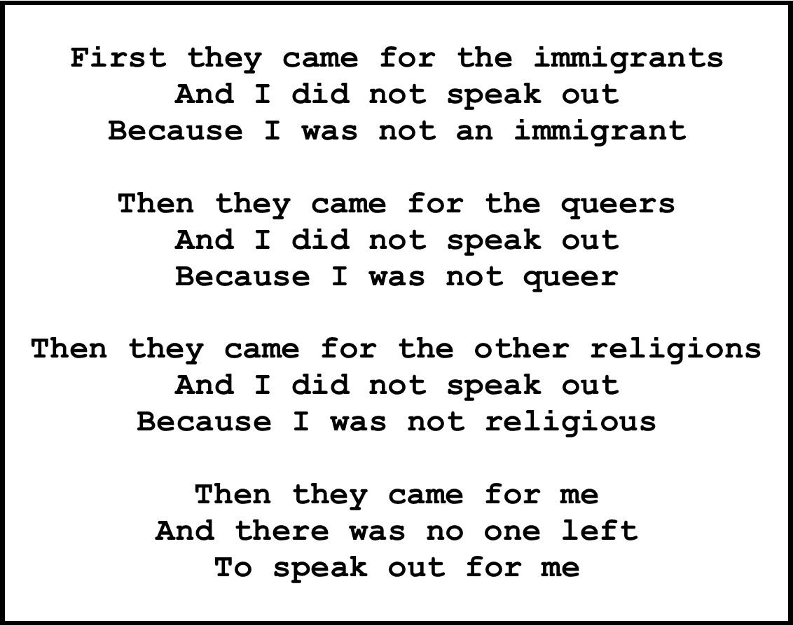 JCLiveWire's tweet image. .
After the confession by Friedrich Gustav Emil Martin Niemöller, a Nazi sympathizer, 1946

#StandUp #FightBack #Resist