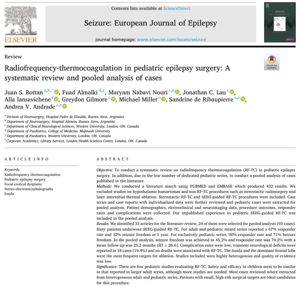 Dr. Juan S. Bottan (@juan_bottan) on Twitter photo Just out on <a href="/SeizureJournal/">Seizure Journal</a>
Our Systematic Review on Radio-frequency Thermocoagulation in pediatric epilepsy.
sciencedirect.com/science/articl… Just out on <a href="/SeizureJournal/">Seizure Journal</a>
Our Systematic Review on Radio-frequency Thermocoagulation in pediatric epilepsy.
sciencedirect.com/science/articl…