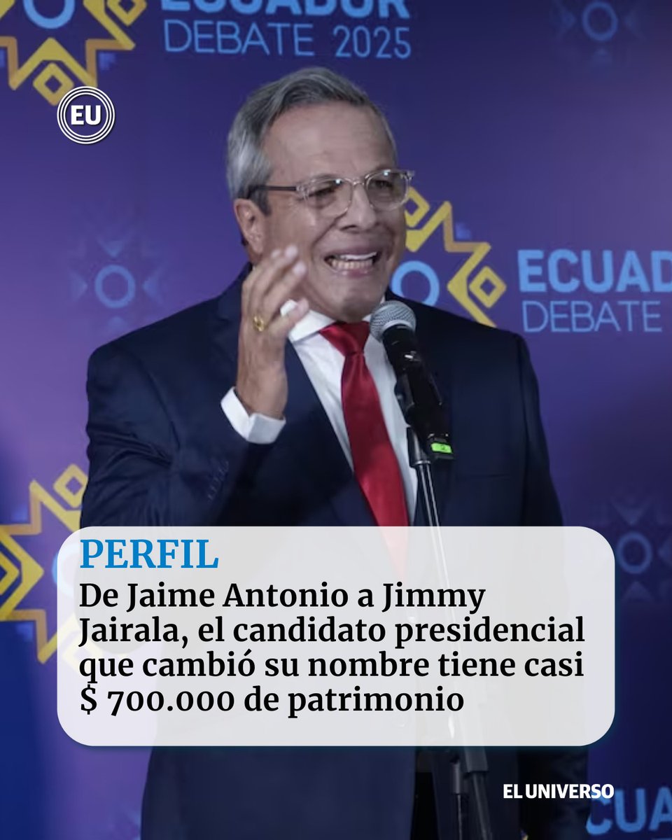eluniversocom's tweet photo. De Jaime Antonio a #JimmyJairala, el candidato presidencial que cambió su nombre tiene casi $ 700.000 de patrimonio https://t.co/8Ykfx4GYmm https://t.co/0jn04dMq40