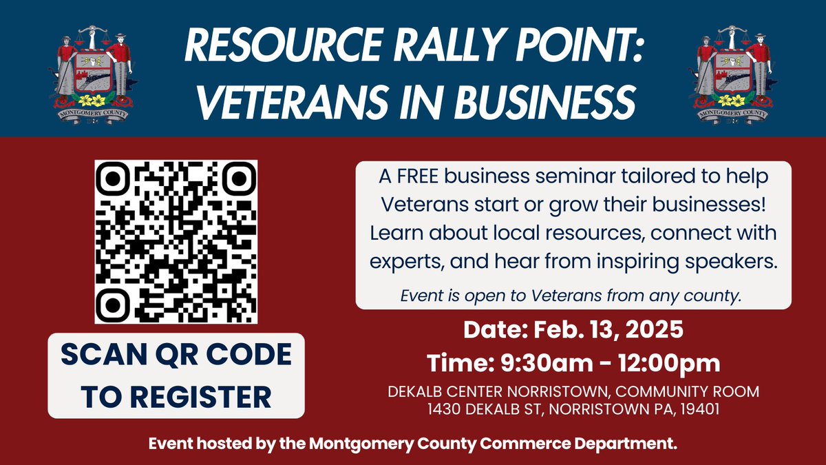 Veterans: Ready to start or grow your business? Join us on Feb. 13, for the Resource Rally Point in Norristown! Learn about resources like <a href="/SBA_EasternPA/">SBA Eastern Pennsylvania District Office</a> , connect with experts, &amp; hear inspiring speakers. Open to veterans from any county! Register here: forms.office.com/r/4r6AvMXP6n