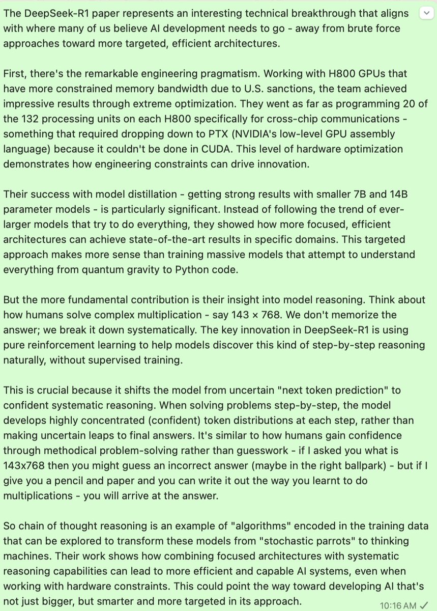 My thoughts on DeepSeek sent to a reporter asking for comments