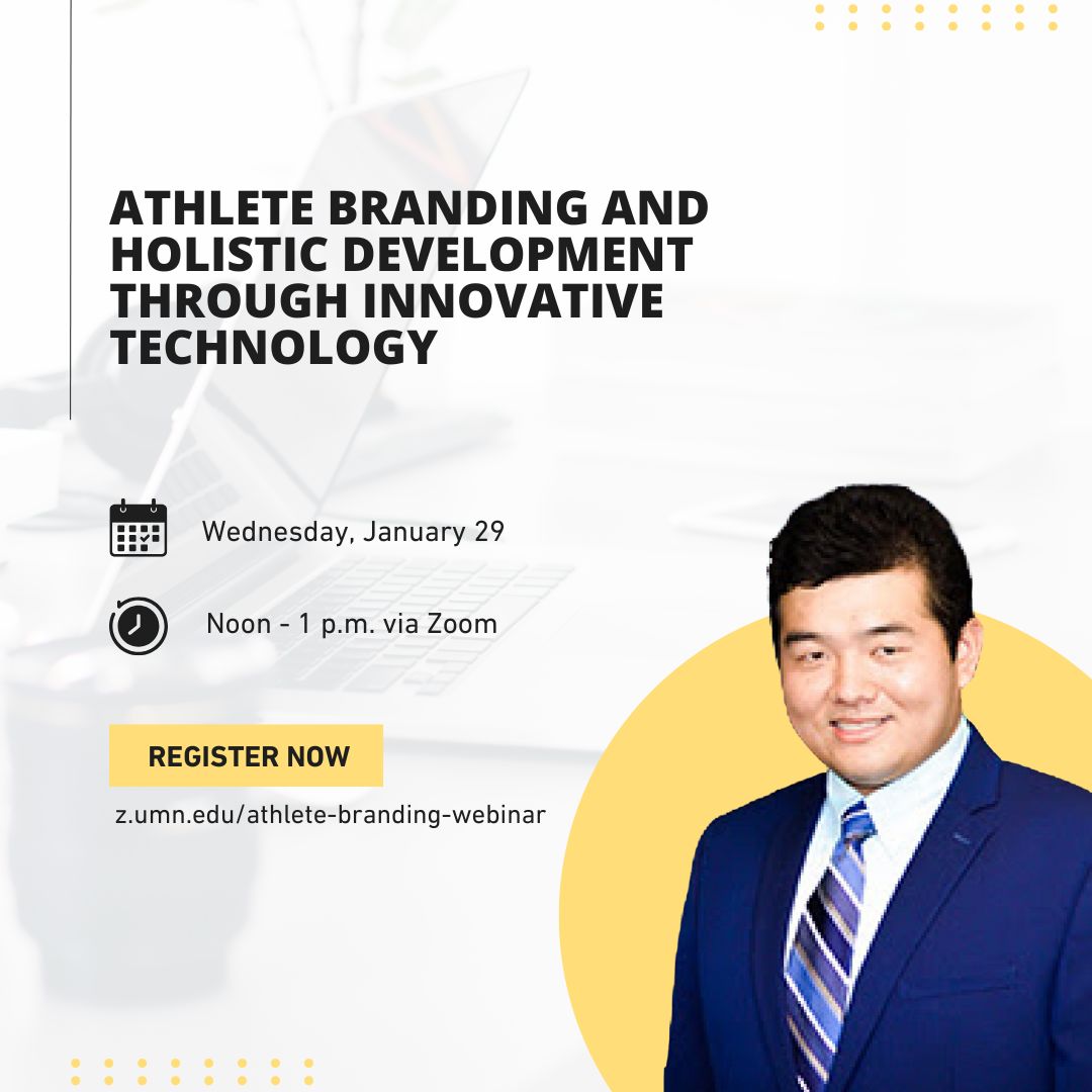 Our own assistant professor, Bo Yu, PhD, will be presenting a virtual webinar on athlete branding this Wednesday. All are encouraged to join and learn more about this exciting topic. Register today at z.umn.edu/athlete-brandi…
