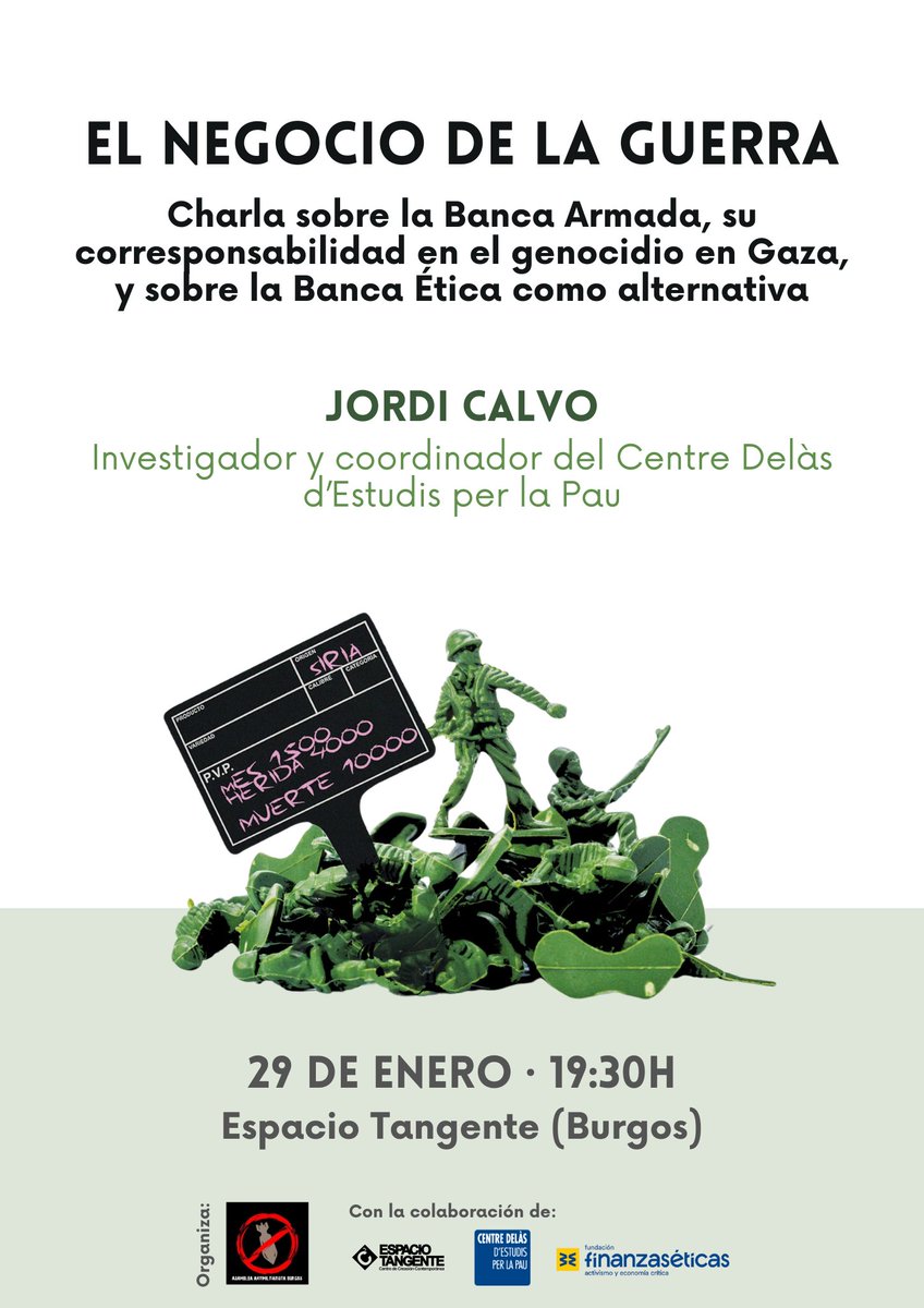 ¿Quién se beneficia de las guerras? ¿Cuáles son los actores sin los que no se podrían producir las armas que las alimentan?

📆Este jueves hablamos del negocio de la guerra con investigador del <a href="/CentreDelas/">Centre Delàs</a>, <a href="/jordicalvo/">Jordi Calvo</a>, en el <a href="/EspacioTangente/">Espacio Tangente</a> de #Burgos 
centredelas.org/agenda/el-nego…