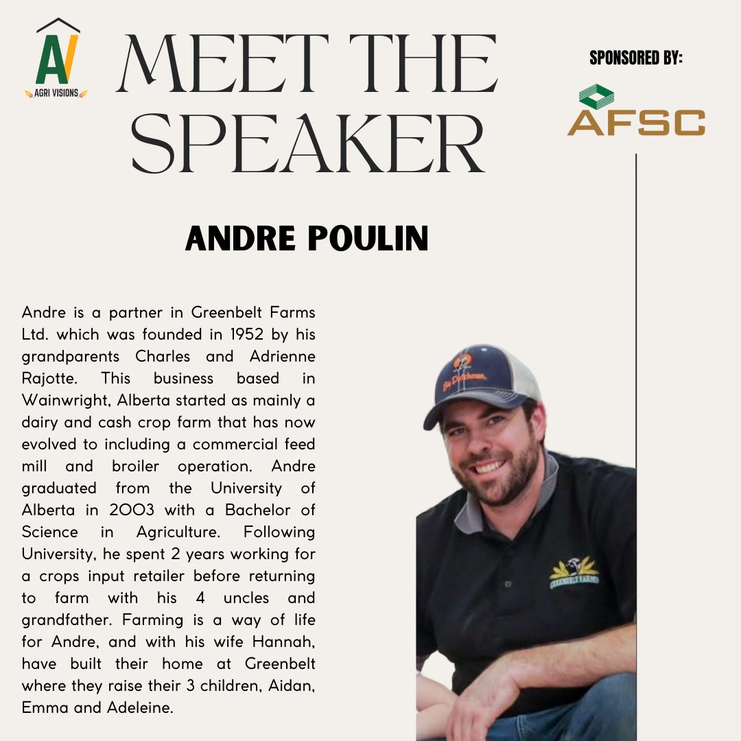 🌾 Agri-Visions Succession Panel 🌾
Explore family farm succession and the dynamics of passing down a legacy on Thursday, February 13th.

🗣️ Featuring: Andre Poulin, Scott &amp; Alicia Adamson

Preserve the heart of your farm. Don’t miss it! #AgriVisions #FarmSuccession