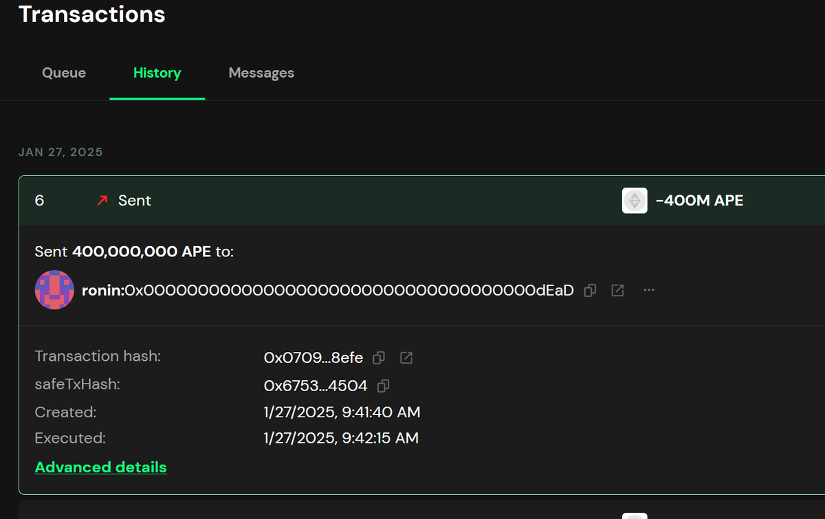 ahh, they are burning me 🔥 

40% of total supply of $APE gone forever 🔥

CA: 0x69ebe82cc390b513f8b667c299a7cfe18d0a0c34
#NFA