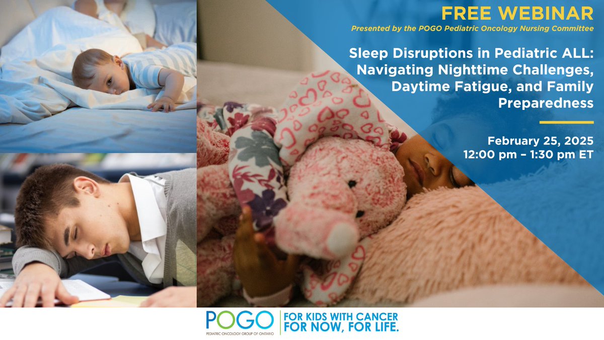 POGO4kids's tweet photo. Join POGO for a free webinar on sleep disruptions in pediatric acute lymphoblastic leukemia (ALL). Mark your calendar 📅 for Tuesday, February 25, from 12:00 pm to 1:30 pm ET. Clinicians from all disciplines are invited to attend! 
 
Register now: https://t.co/g1qMrZxHxe
 
 #POGO4Kids #ForNowForLife #ChildhoodCancer #ChildhoodCancerCare #ChampionChildhoodCancerCare #PediatricALL #AcuteLymphoblasticLeukemia #PediatricOncology