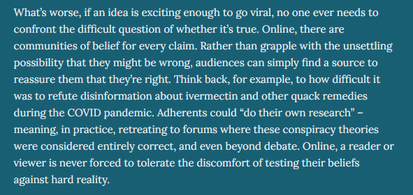 One of the primary reasons social media has broken our politics is because it has made it impossible to disabuse people of any idea they find appealing.